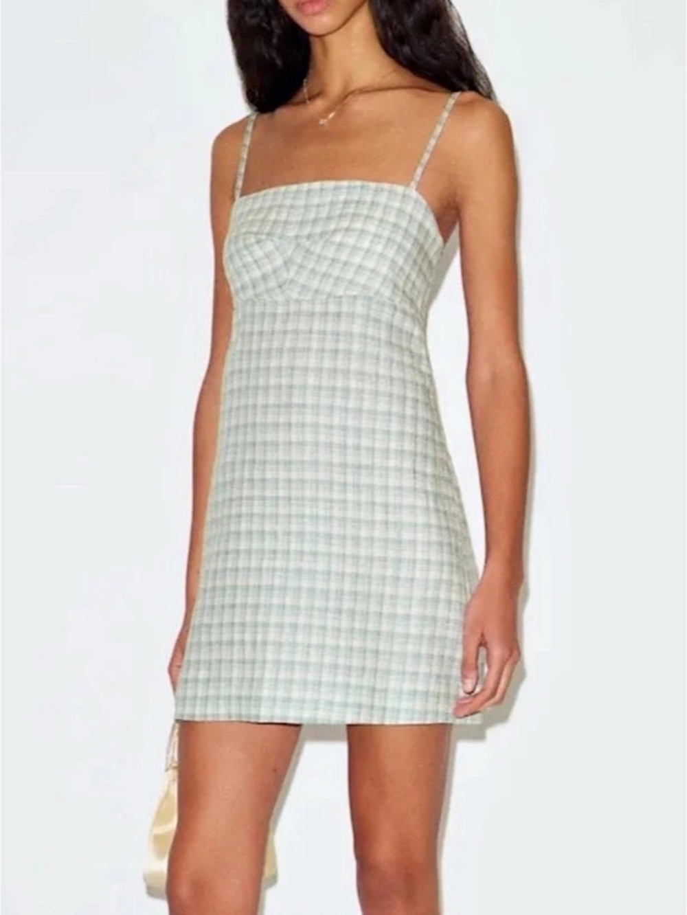 Reformation Demi Linen Dress Plaid Mini Dress in Blue & White Size 0 NWT